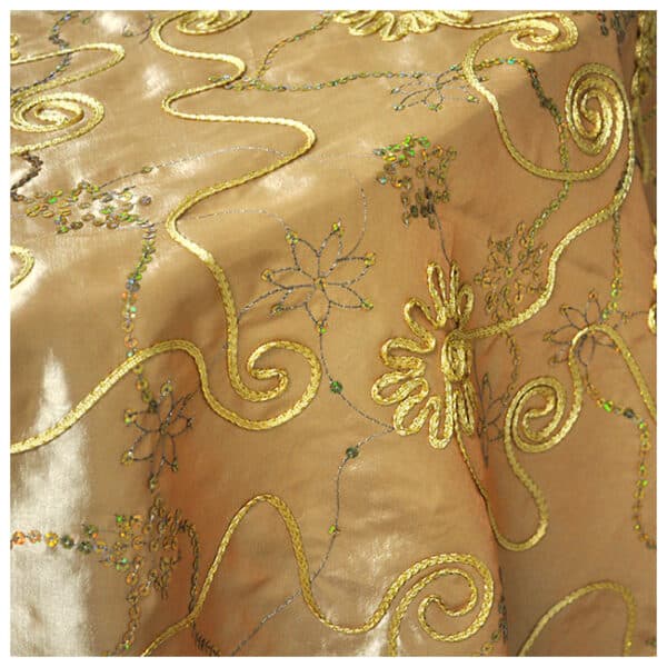 Taffeta Sequins Flower Tan/Gold 120 Table Cloth