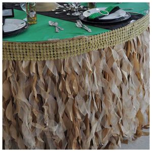 21Ft Curly Willow Taffeta Table Skirt Gold