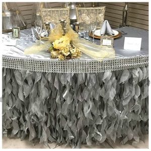 21Ft Curly Willow Taffeta Table Skirt Silver