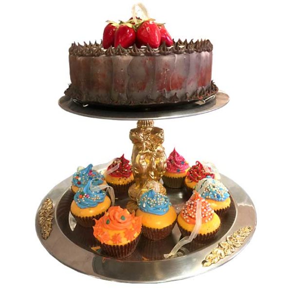 2 Tier Cupcake Stand - Gold Trimmed