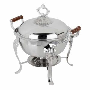 4 Qt. Round Wood Handle Stainless Chafer for Rent