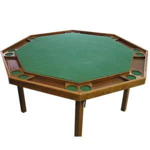 48" octagon table playing surface. This convenient table has 8 player positions. It is made of superior quality green felt for a smooth playing surface. Enjoy your poker party and play in a casino-like atmosphere using this poker table.