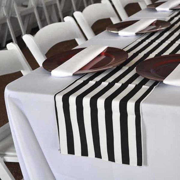Awning Stripe Table Runner Black & White Rental Products