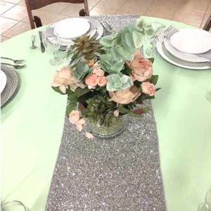Glitz Sequin Table Runner Silver Rental Products