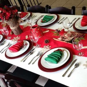 Woven Table Runner Red Xmas Damask Rental Products