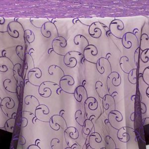 Sheer Swirl Eggplant Purple Tablecloth Rental Product