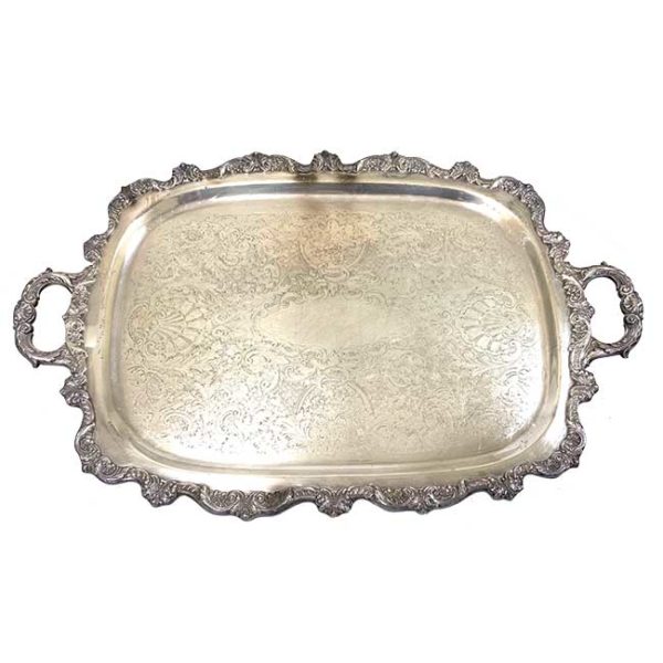 22" Square Silver Footed Platter for Rent